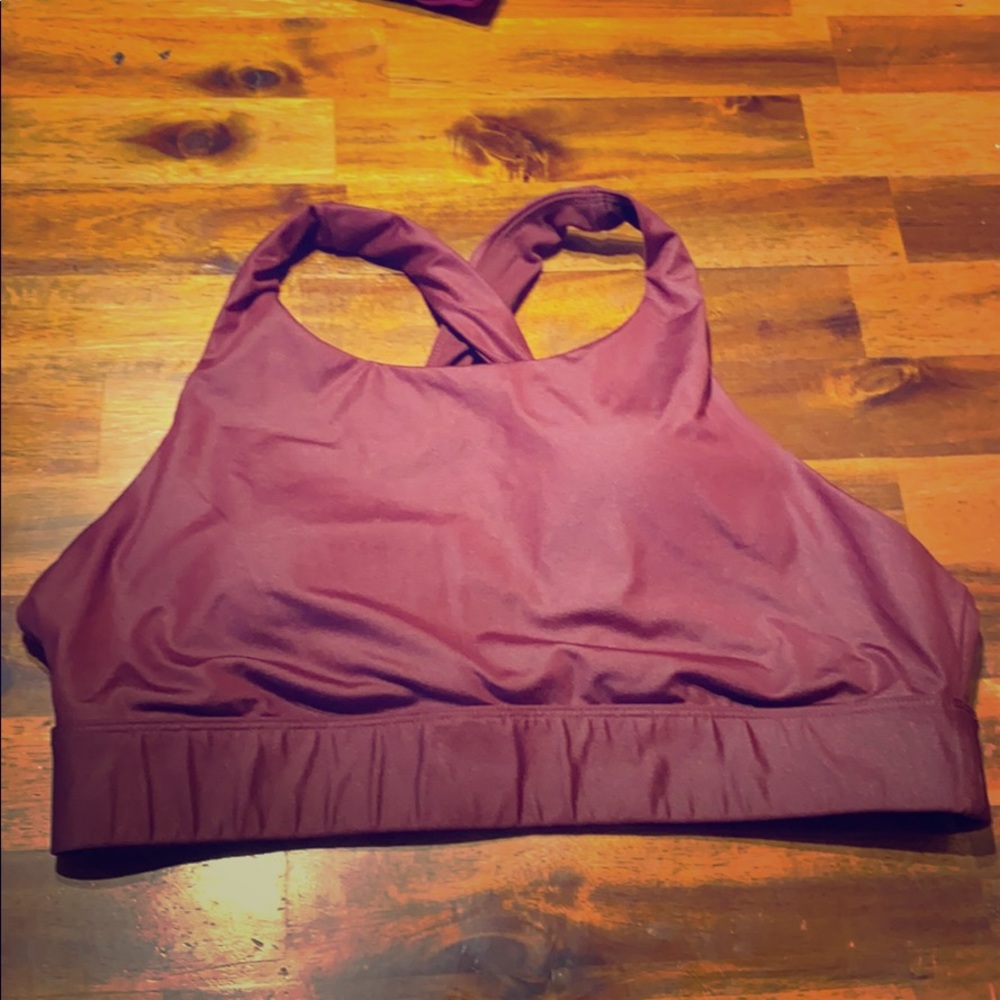 Fabletics 1x maroon crisscross back sports bra
